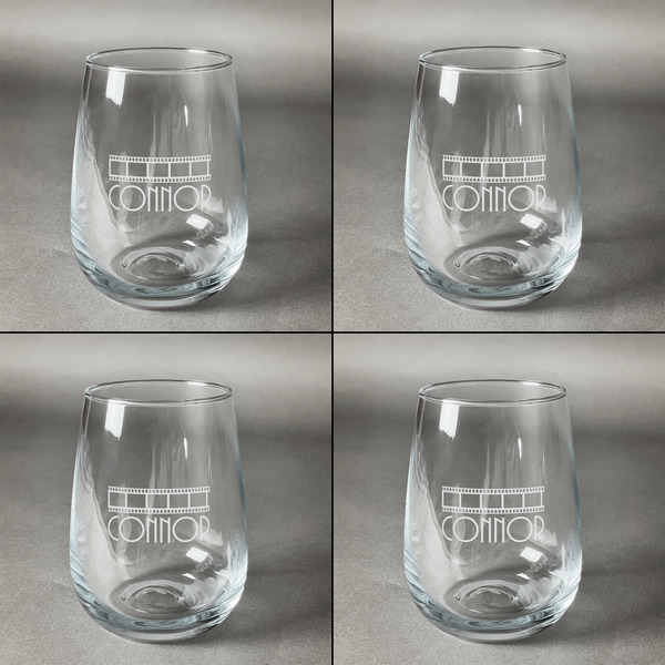 Movie Theater Set of Four Personalized Stemless Wineglasses (Approval)