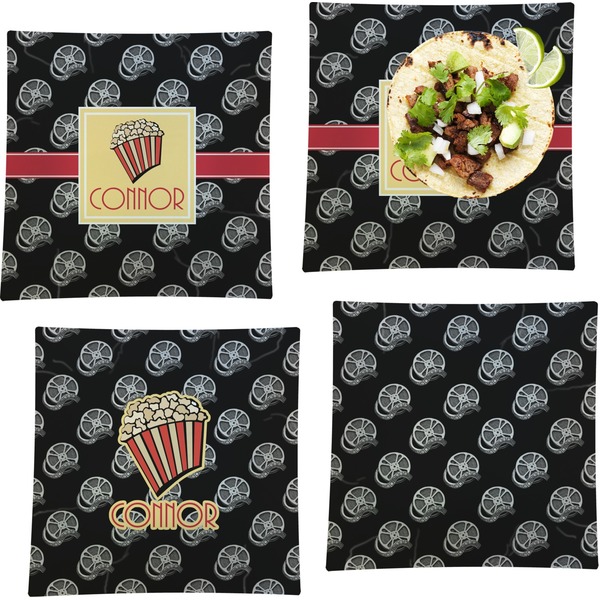 Custom Movie Theater Set of 4 Glass Square Lunch / Dinner Plate 9.5" (Personalized)
