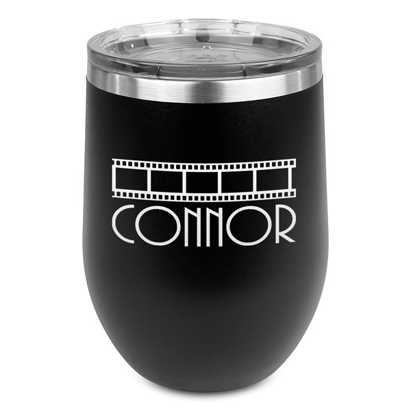 Custom Movie Theater Stemless Stainless Steel Wine Tumbler - Black - Double Sided (Personalized)