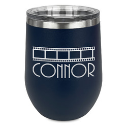 Movie Theater Stemless Stainless Steel Wine Tumbler - Navy - Double Sided (Personalized)