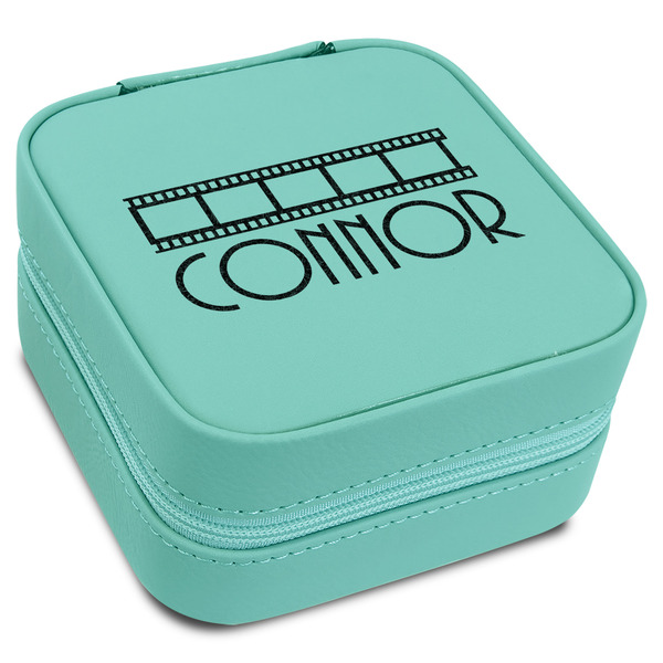 Custom Movie Theater Travel Jewelry Box - Teal Leather (Personalized)