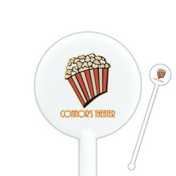 Movie Theater 5.5" Round Plastic Stir Sticks - White - Single Sided (Personalized)