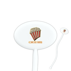 Movie Theater 7" Oval Plastic Stir Sticks - White - Single Sided (Personalized)