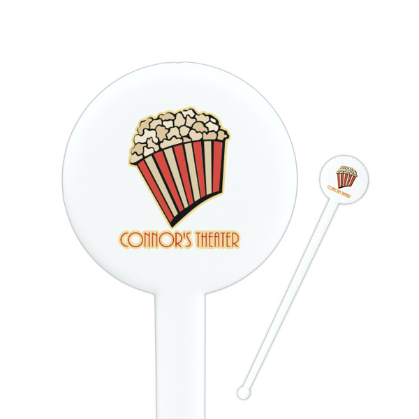 Custom Movie Theater 7" Round Plastic Stir Sticks - White - Double Sided (Personalized)