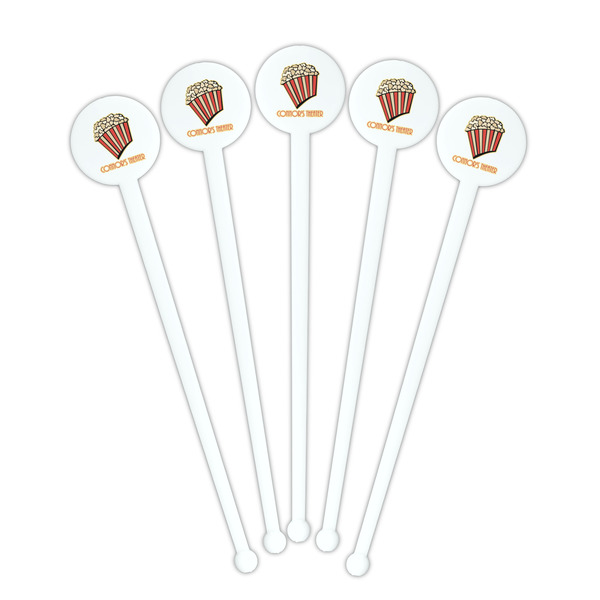 Movie Theater White Plastic 7" Stir Stick - Round - Fan View