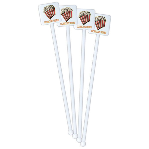 Movie Theater White Plastic Stir Stick - Single Sided - Square - Front