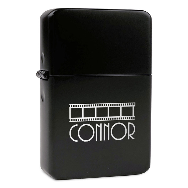 Custom Movie Theater Windproof Lighter - Black - Single Sided & Lid Engraved (Personalized)