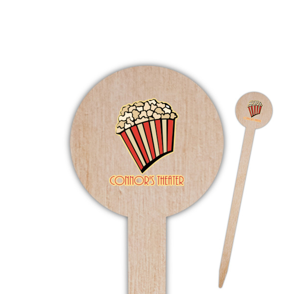 Custom Movie Theater 6" Round Wooden Food Picks - Single Sided (Personalized)