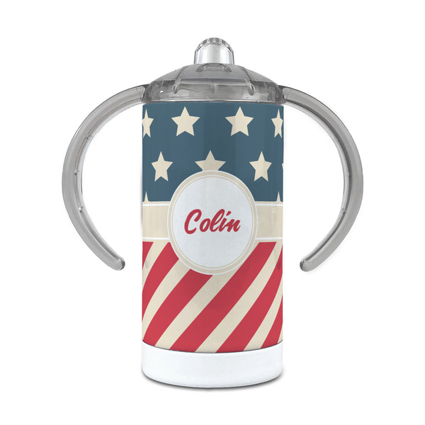 Custom Stars and Stripes 12 oz Stainless Steel Sippy Cup (Personalized)