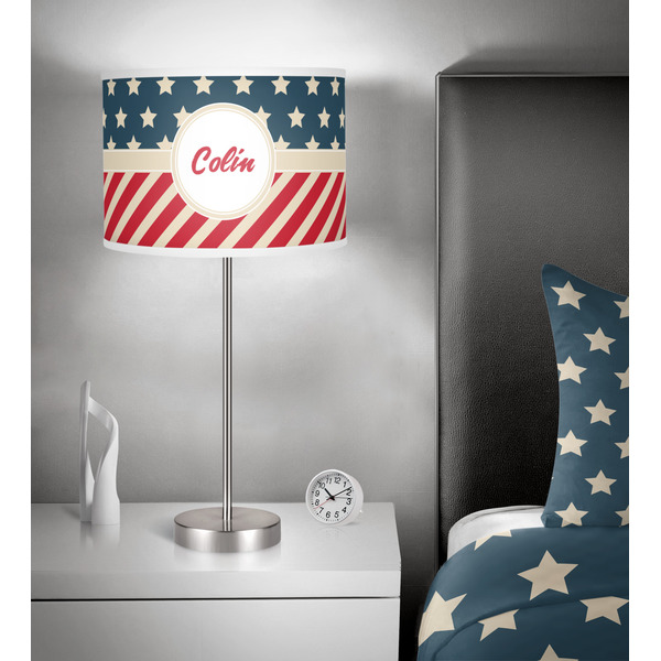 Stars and Stripes 13 inch drum lamp shade - in room