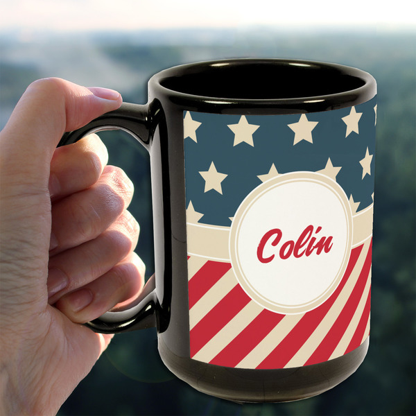 Stars and Stripes 15oz. Black Mug - LIFESTYLE