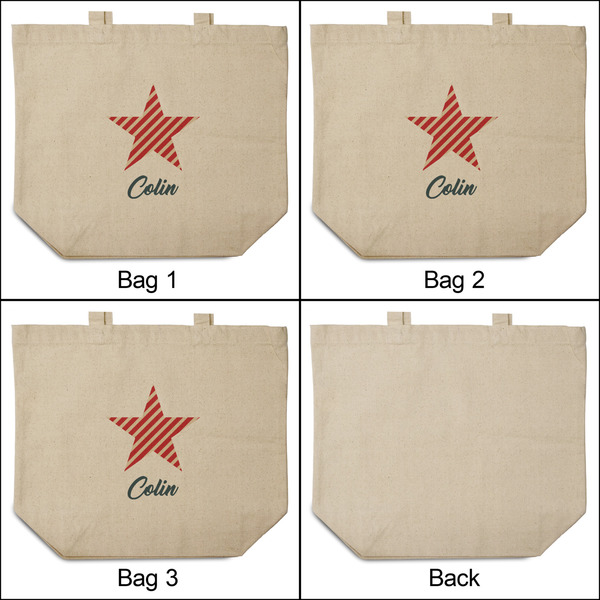 Stars and Stripes 3 Reusable Cotton Grocery Bags - Front & Back View