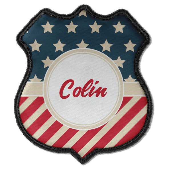 Custom Stars and Stripes Iron On Shield Patch C w/ Name or Text