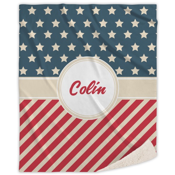 Custom Stars and Stripes Sherpa Throw Blanket (Personalized)