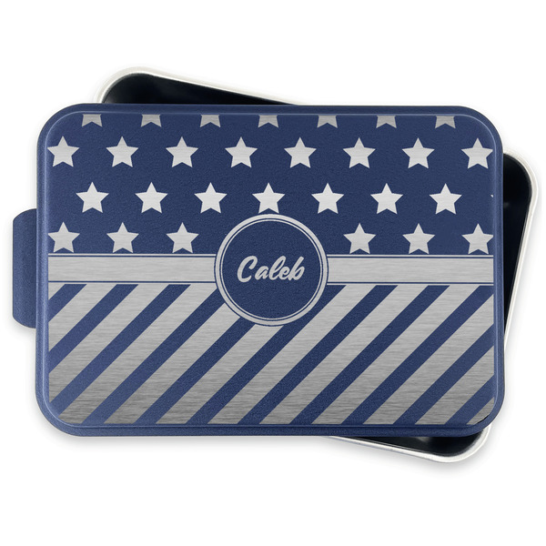 Stars and Stripes Aluminum Baking Pan - Navy Lid - FRONT w/lid off