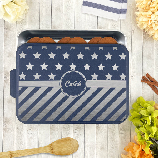 Stars and Stripes Aluminum Baking Pan - Navy Lid - LIFESTYLE