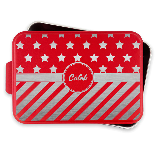Stars and Stripes Aluminum Baking Pan - Red Lid - FRONT w/lif off