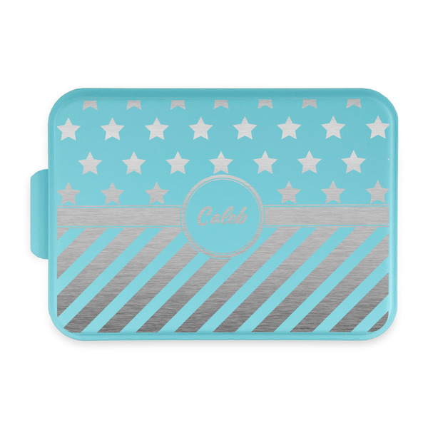 Custom Stars and Stripes Aluminum Baking Pan with Teal Lid (Personalized)