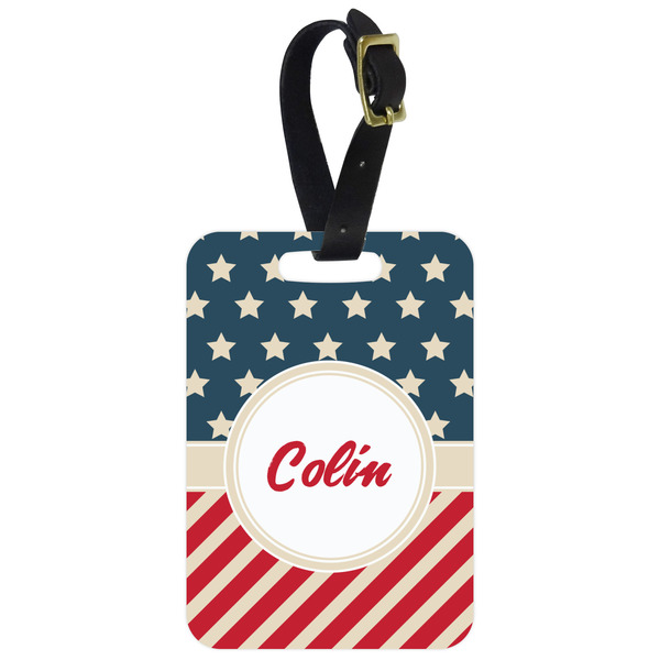Custom Stars and Stripes Metal Luggage Tag w/ Name or Text