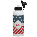 Stars and Stripes Water Bottles - Aluminum - 20 oz - White (Personalized)