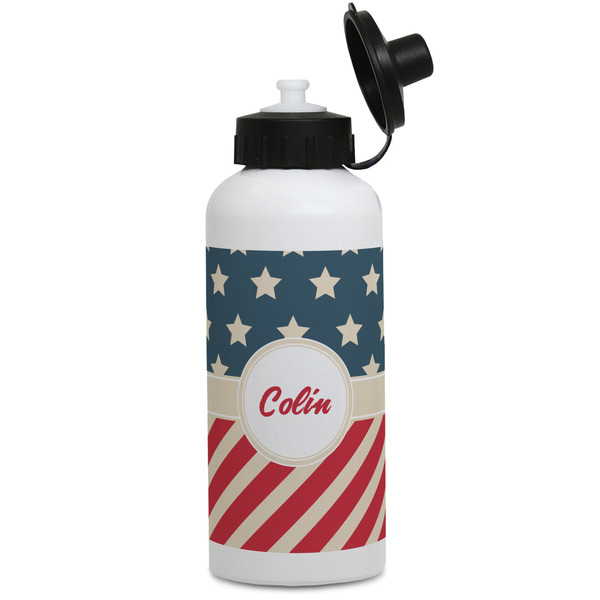 Custom Stars and Stripes Water Bottles - Aluminum - 20 oz - White (Personalized)