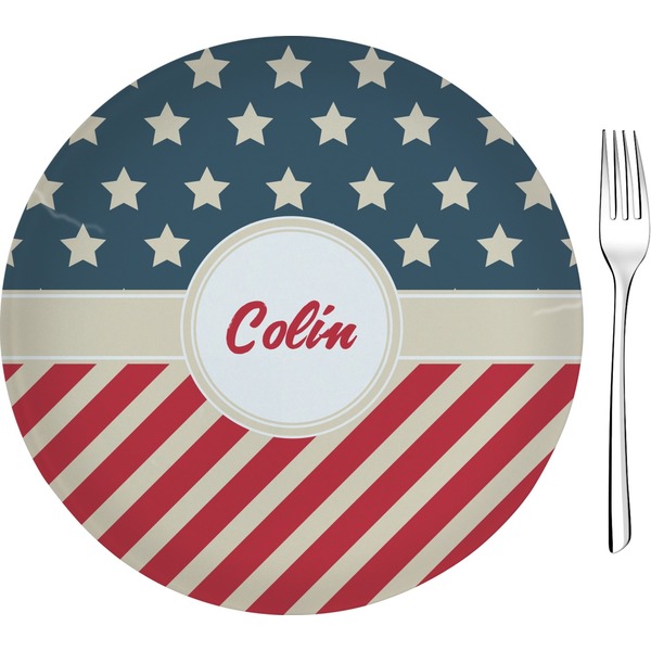 Custom Stars and Stripes Glass Appetizer / Dessert Plate 8" (Personalized)