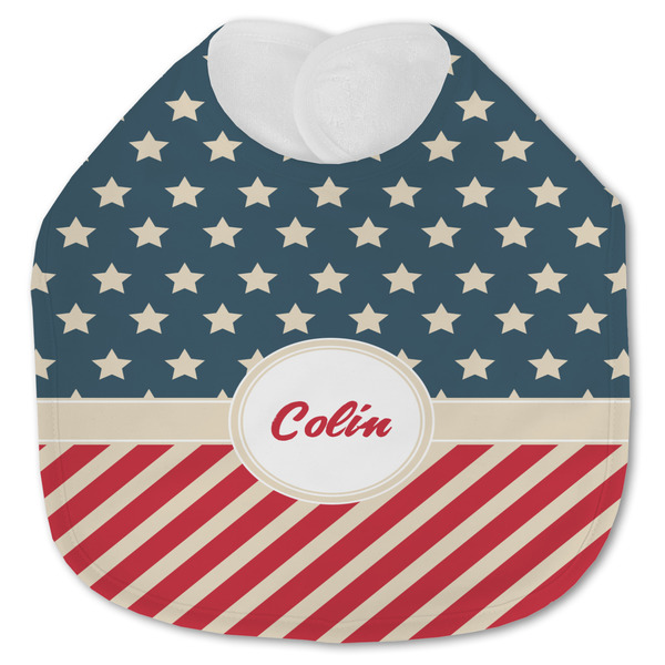 Custom Stars and Stripes Jersey Knit Baby Bib w/ Name or Text
