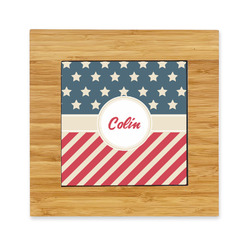 Stars and Stripes Bamboo Trivet with Ceramic Tile Insert (Personalized)
