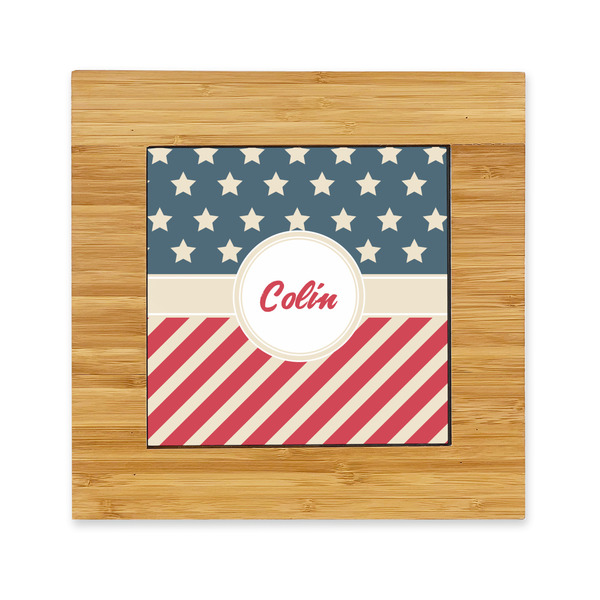 Custom Stars and Stripes Bamboo Trivet with Ceramic Tile Insert (Personalized)