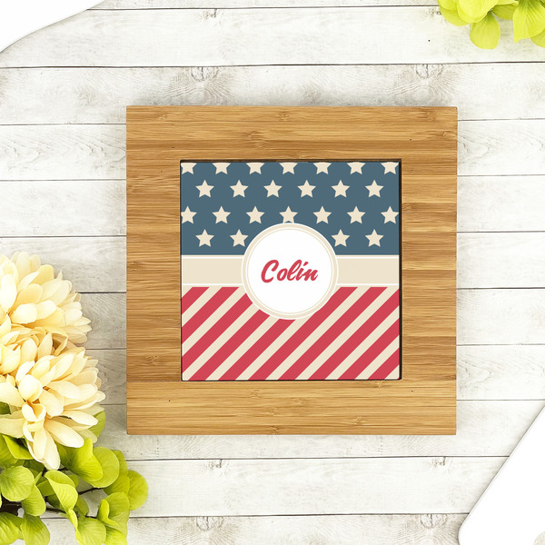 Stars and Stripes Bamboo Trivet with 6" Tile - LIFESTYLE