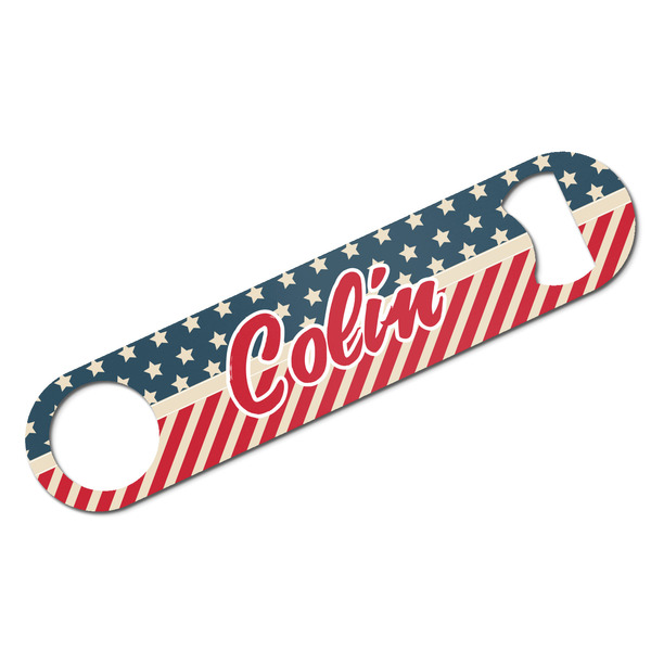 Custom Stars and Stripes Bar Bottle Opener - White w/ Name or Text