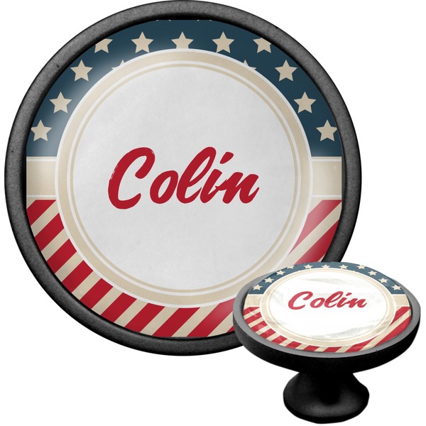 Custom Stars and Stripes Cabinet Knob (Black) (Personalized)