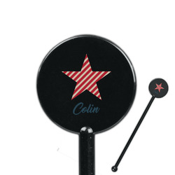 Stars and Stripes 5.5" Round Plastic Stir Sticks - Black - Single Sided (Personalized)