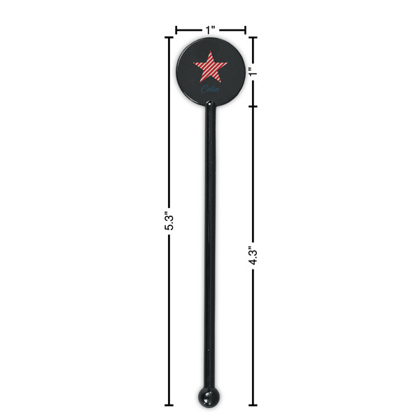 Stars and Stripes Black Plastic 5.5" Stir Stick - Round - Dimensions