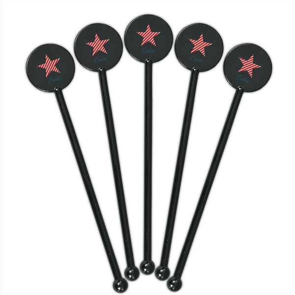 Stars and Stripes Black Plastic 5.5" Stir Stick - Round - Fan View