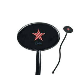 Stars and Stripes 7" Oval Plastic Stir Sticks - Black - Single Sided (Personalized)