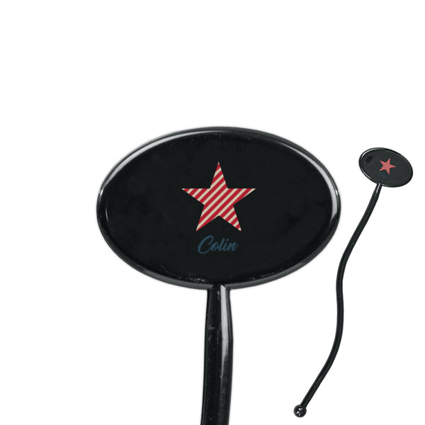 Custom Stars and Stripes 7" Oval Plastic Stir Sticks - Black - Single Sided (Personalized)