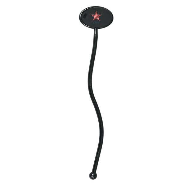 Stars and Stripes Black Plastic 7" Stir Stick - Oval - Single Stick