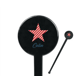 Stars and Stripes 7" Round Plastic Stir Sticks - Black - Double Sided (Personalized)