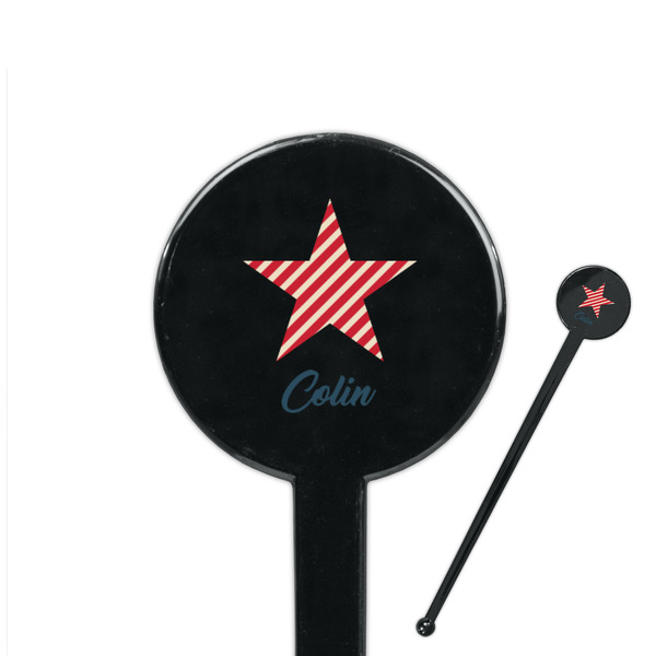 Custom Stars and Stripes 7" Round Plastic Stir Sticks - Black - Single Sided (Personalized)