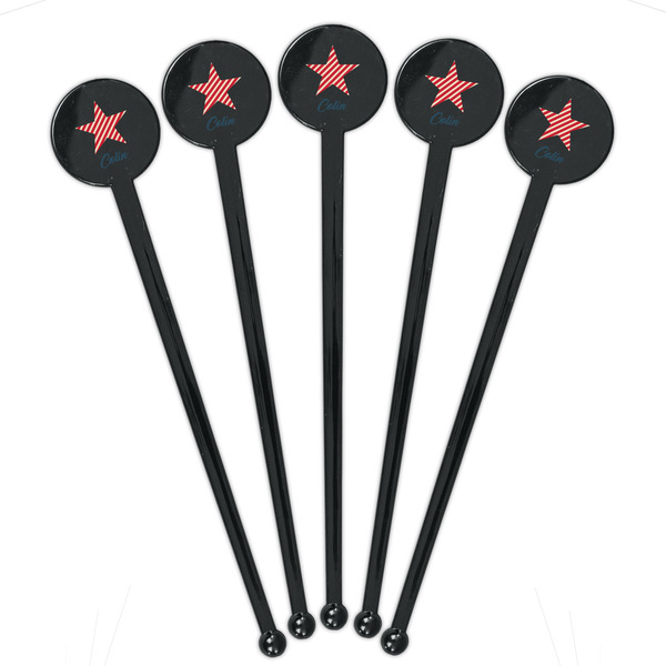 Stars and Stripes Black Plastic 7" Stir Stick - Round - Fan View