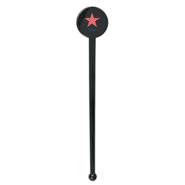 Stars and Stripes Black Plastic 7" Stir Stick - Round - Single Stick