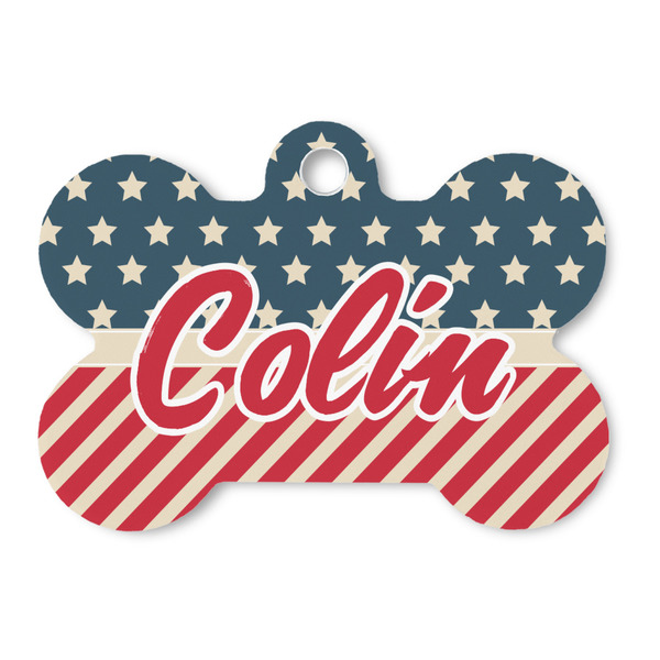 Custom Stars and Stripes Bone Shaped Dog ID Tag (Personalized)