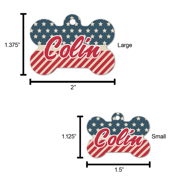 Stars and Stripes Bone Shaped Dog ID Tag - Large - Scale