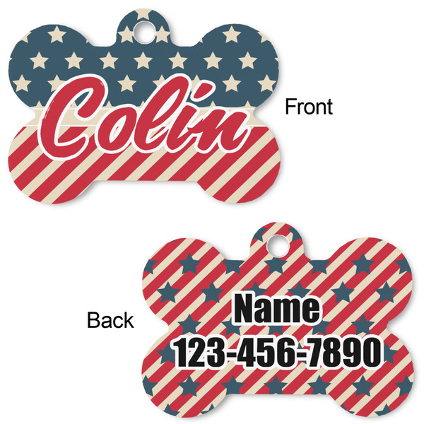 Stars and Stripes Bone Shaped Dog Tag - Front & Back