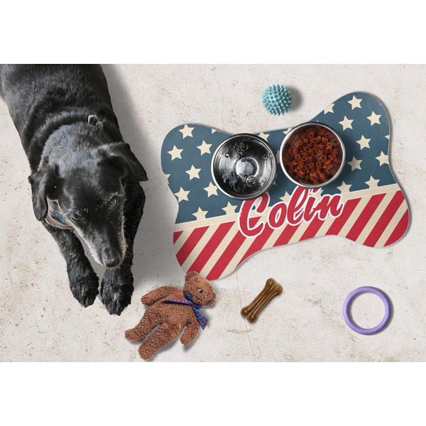 Stars and Stripes Bone Shaped Mat w/ Food & Water