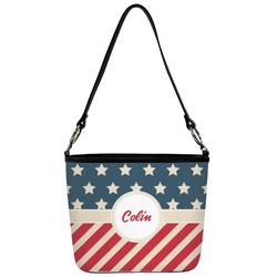 Stars and Stripes Bucket Bag w/ Genuine Leather Trim - Large w/ Name or Text