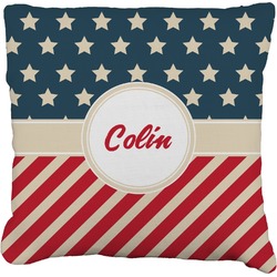 Stars and Stripes Faux-Linen Throw Pillow 16" (Personalized)