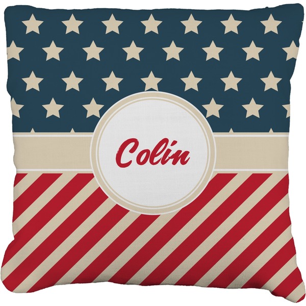 Custom Stars and Stripes Faux-Linen Throw Pillow 16" (Personalized)