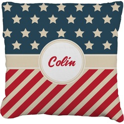 Stars and Stripes Faux-Linen Throw Pillow 20" (Personalized)